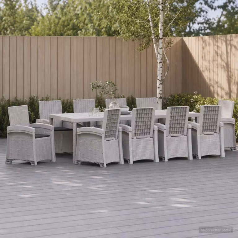 Set da pranzo per giardino e terrazzo vidaXL in rattan sintetico da 11 pezzi, Bianco e Antracite