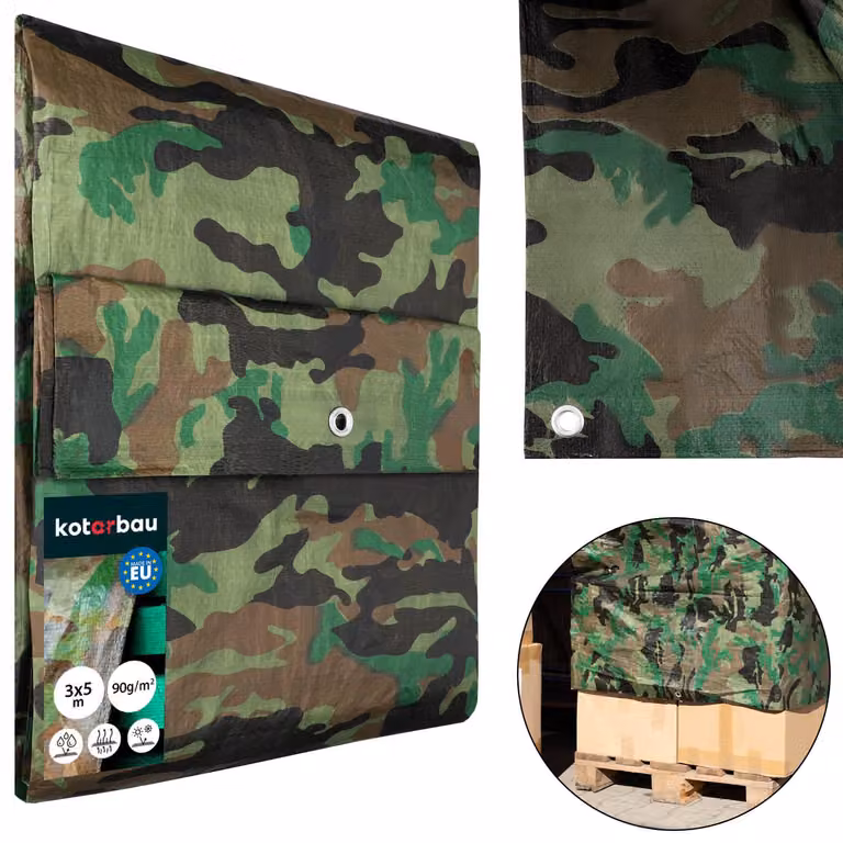 KOTARBAU® Telo Impermeabile Esterno Polietilene 3x5 m Motivo Mimetico 90 g/m² Telo Sotto Piscina Fuori Terra Telo Impermeabile