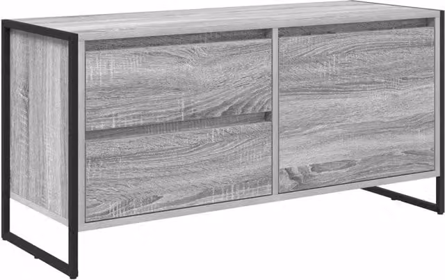 Mobile porta TV in stile industrial con finitura opaca grigia, realizzato in legno e metallo, L 100 x P 36 x H 49.5 cm
