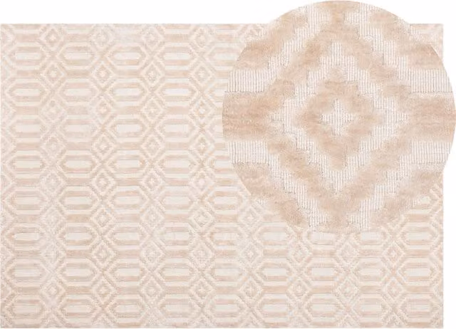Tappeto Beliani Beige in Viscosa con Motivo Geometrico Moderno, Tessuto a Mano Flatweave, L 140 x P 200 cm