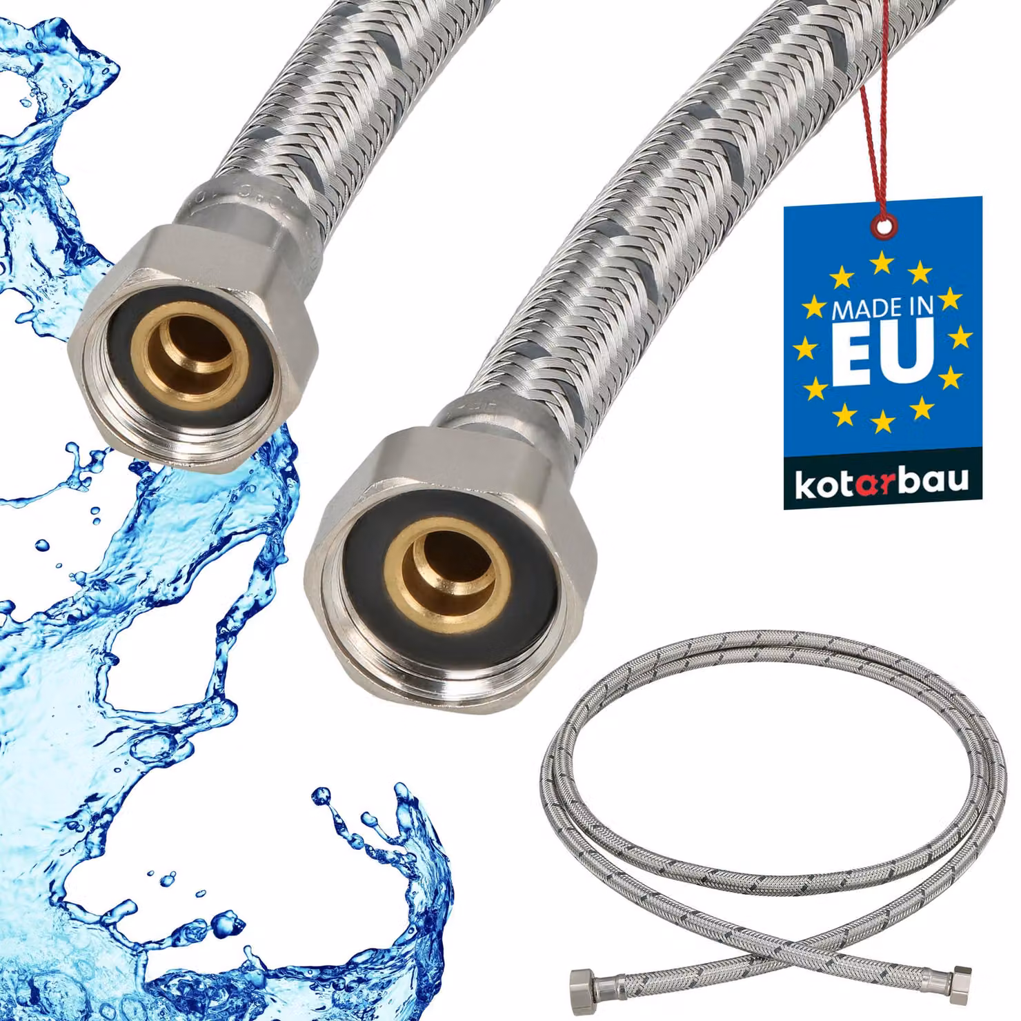 KOTARBAU® Tubo Flessibile per Rubinetto 1/2“ x 3/8“ Rivestito in Acciaio Inox 200 cm Tubo Flessibile per Rubinetto Cucina Argento