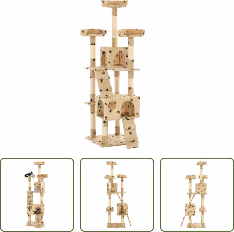 The Living Store Tiragraffi per gatti con pali in sisal 170 cm Beige a forma di zampa
