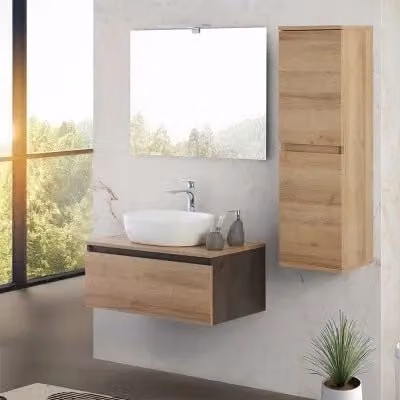 Mobile bagno sospeso Kleo colore ossido e rovere con lavabo e specchio L: 80 cm, P: 45,1 cm, H: 32 cm