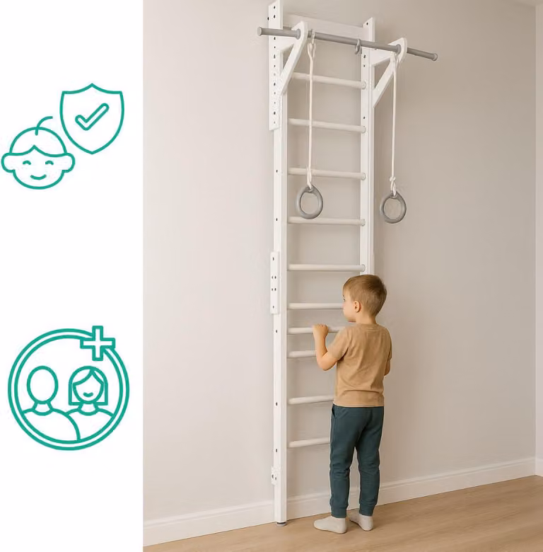 Eco 1 barre a muro in bianco - set di scale da ginnastica in legno