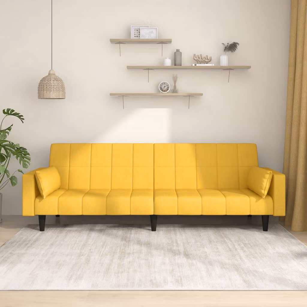 vidaXL Divano Letto Click-Clack Moderno in Tessuto Giallo con 2 Cuscini e Poggiatesta Regolabile L: 220 cm, H: 69 cm, P: 84,5 cm