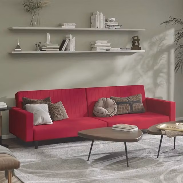 Divano Letto Click Clack vidaXL in Velluto Rosso con Struttura in Legno Solido e Poggiatesta Regolabile – 1