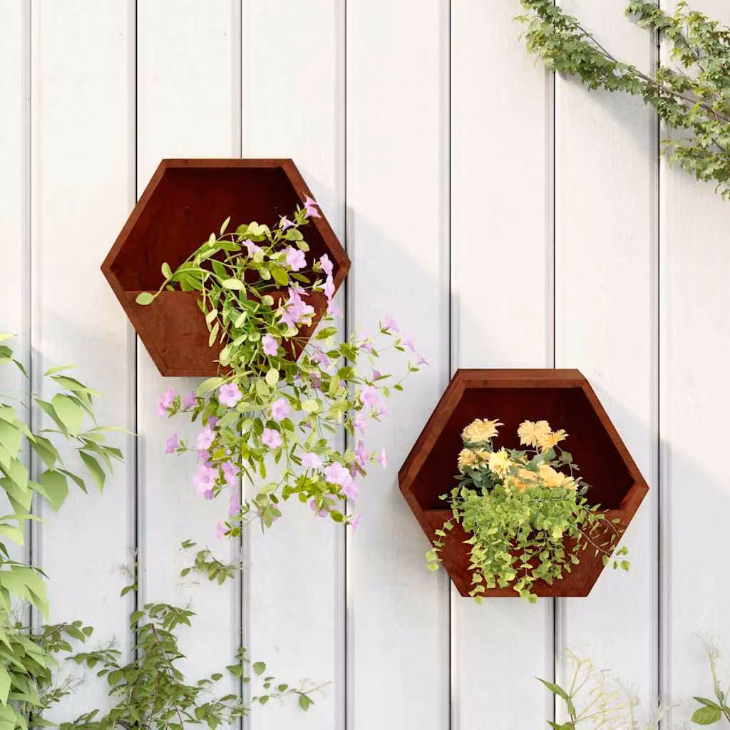 Set di 2 fioriere da parete vidaXL in acciaio Corten color ruggine, L: 30 cm, P: 10 cm, H: 25 cm
