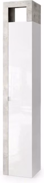 Armadio 1 porta 5 ripiani, collezione BURA. Colori bianco lucido laccato e grigio effetto cemento