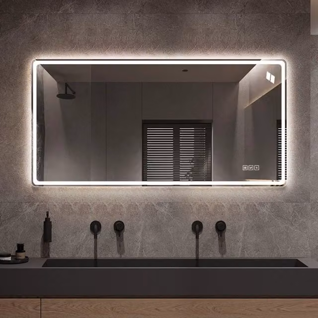 Specchio da bagno OKWISH con luce LED frontale e posteriore, touch dimmabile e funzione antiappannamento, L 60 cm x H 120 cm, argento