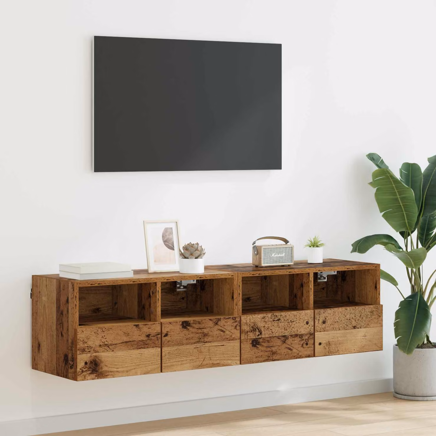 Set di 2 mobiletti TV da parete vidaXL in legno marrone effetto legno vecchio, design moderno con scomparti multimediali, L: 60 cm, P: 30 cm, H: 30 cm
