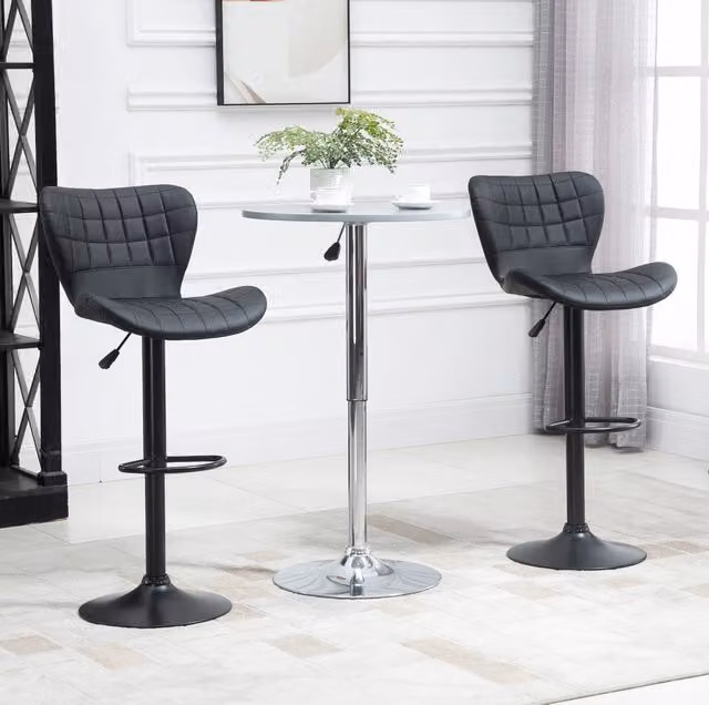 Set 2 sgabelli da bar neri in pelle bonded regolabili
