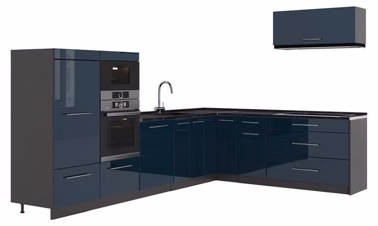 Cucina angolare completa Vicco Fame-Line Blu scuro lucido/Antracite 327 x 227 cm senza piano di lavoro, Model 64367