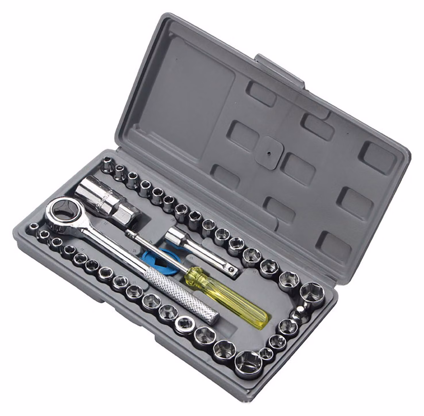 Set di 40 chiavi a bussola con cricchetto Acciaio al carbonio temprato, set di attacchi da 1/4" e 3/8"