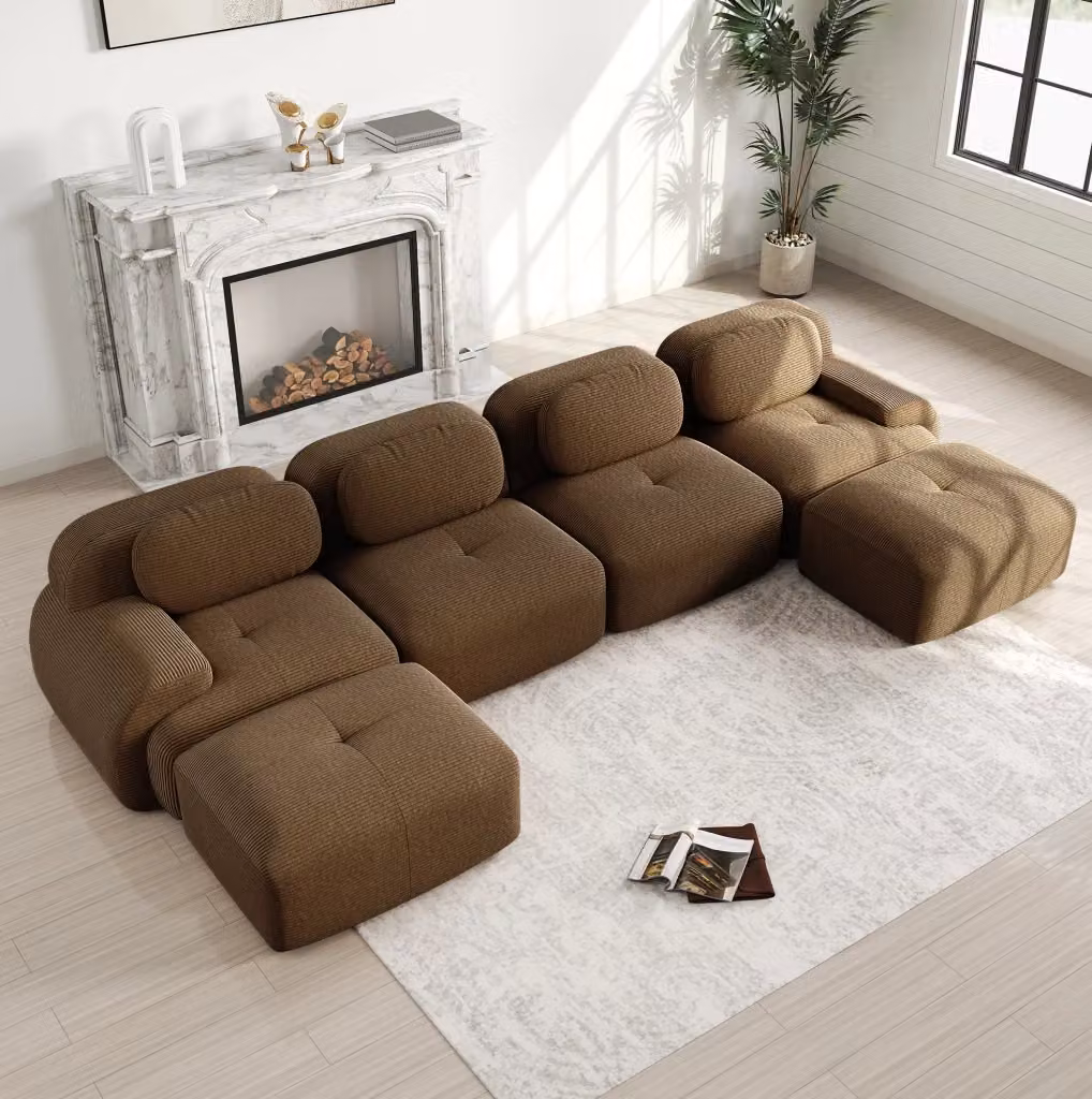 Divano angolare modulare MODFU in tessuto a coste marrone L/P/H: 388 x 178 x 70 cm – 2