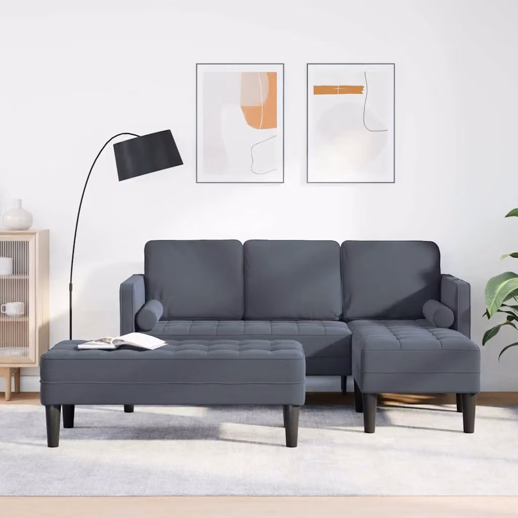 Set di divani angolari vidaXL in tessuto velluto Grigio e Nero per soggiorno