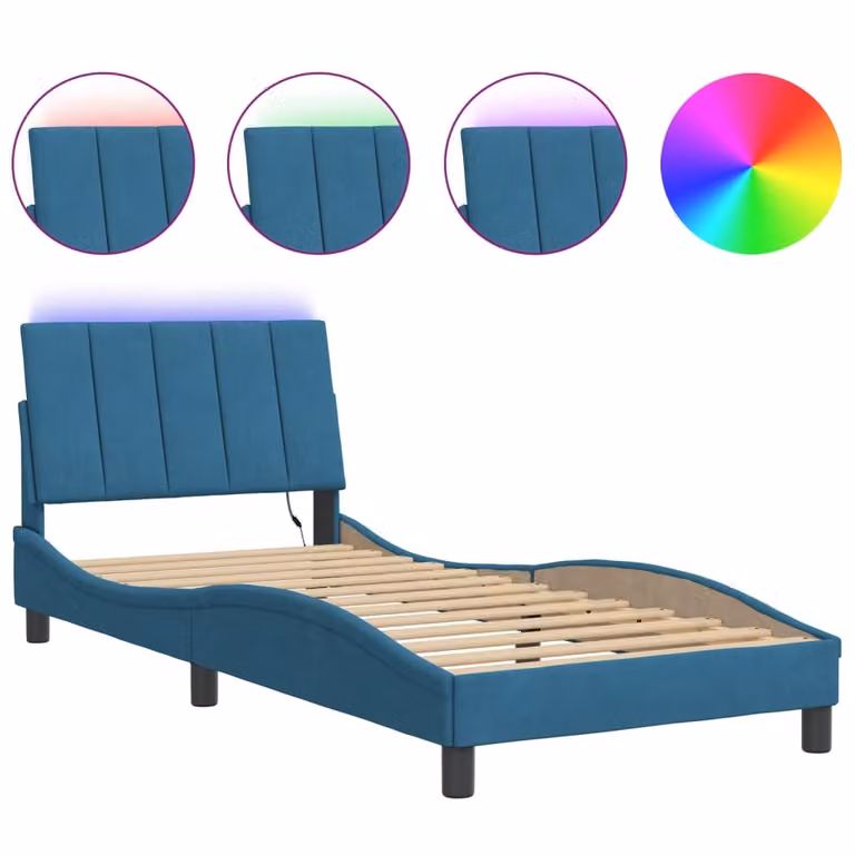 Giroletto con LED senza Materasso Hanko Blu 80x200 cm in Velluto