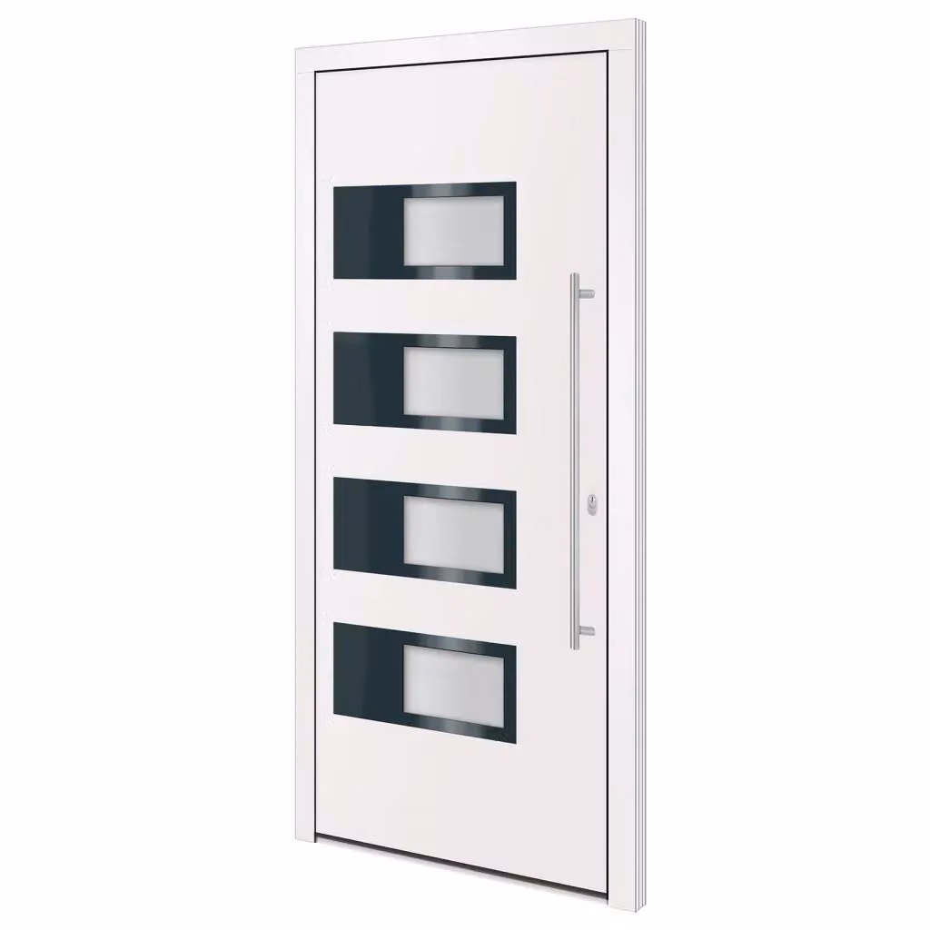 Porta Ingresso Moderna vidaXL in Alluminio e Plastica Bianca con Inserti in Vetro L: 100 cm, H: 210 cm – 2