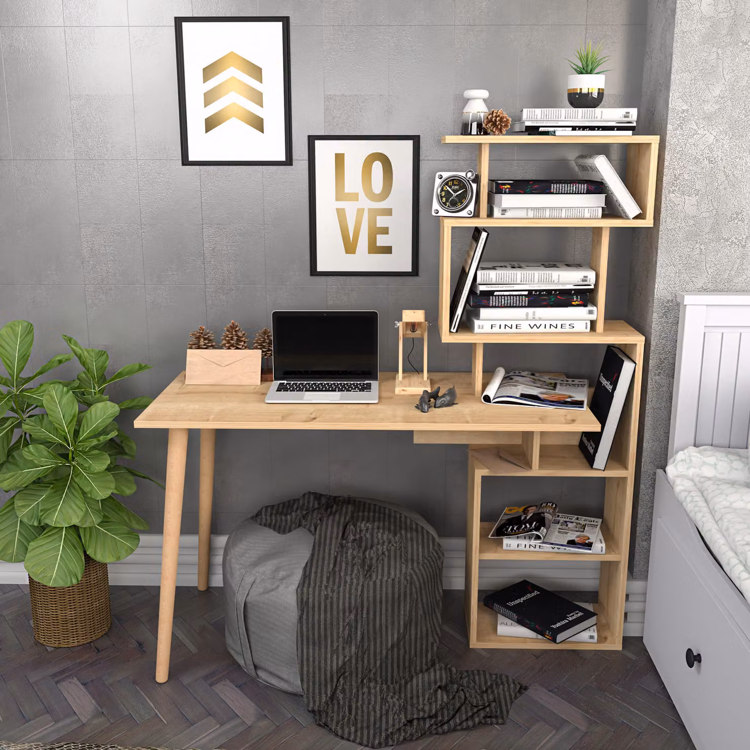 Skye Decor, scrivania di alta qualità, legno di quercia, 133 x 55 x 146,4 cm | Pannello di particelle rivestito in melamina al 100%, spessore 18 mm | Stile scandinavo moderno, ideale per l'ufficio domestico e lo studio.