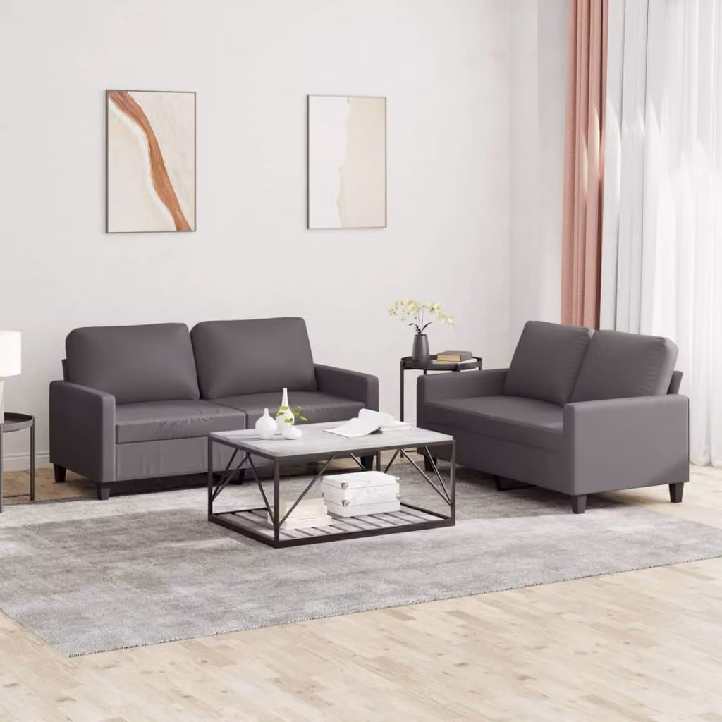 Maison Exclusive - Set divano 2 pezzi con cuscini, in ecopelle grigia