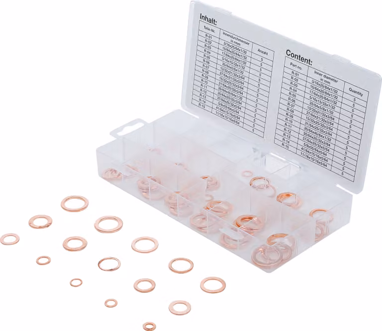 BGS assortimento di anelli di tenuta in rame in pollici per tappi di scarico olio 75 pz - 8144