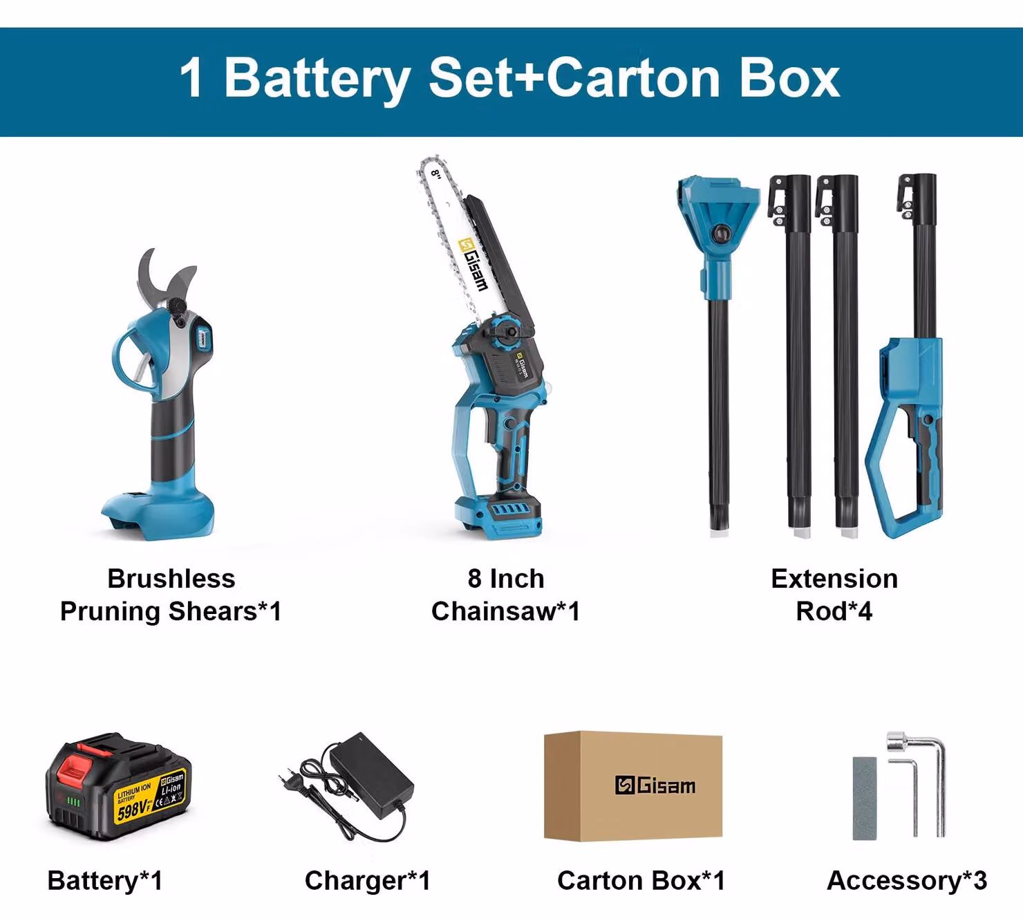 Troncatrice a catena telescopica 4-in-1 - Potente batteria - Motore brushless - Lame da 20 cm - 18 V - 1 batteria inclusa