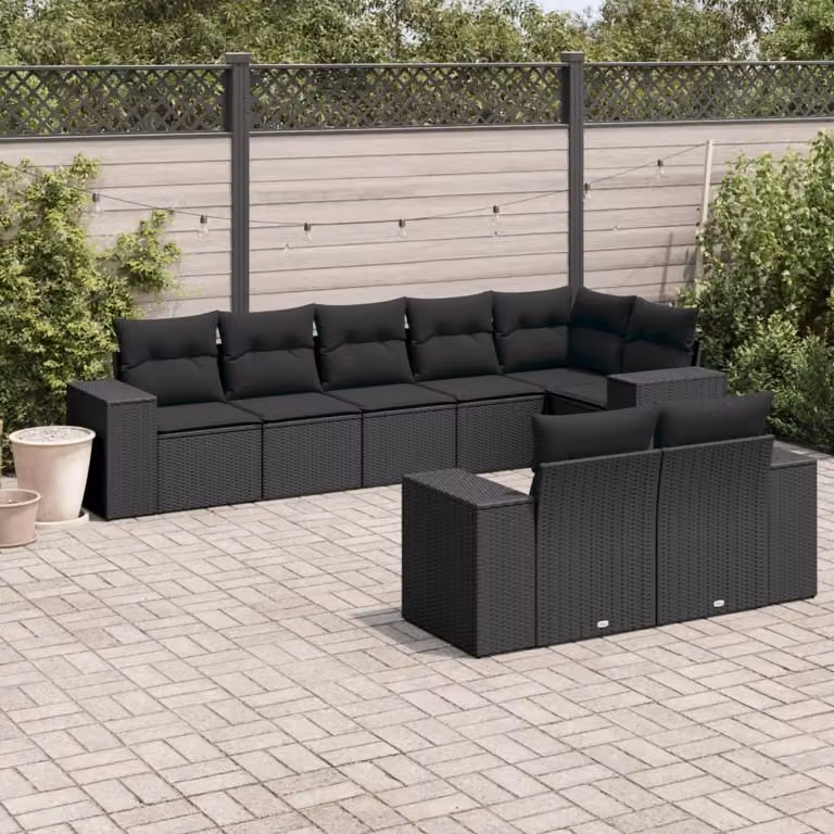 Maison Exclusive - Set da giardino 8 pezzi con cuscini in polyrattan nero