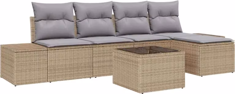 Set Divano da Giardino con cuscino 6 pcs Beige polyrattan