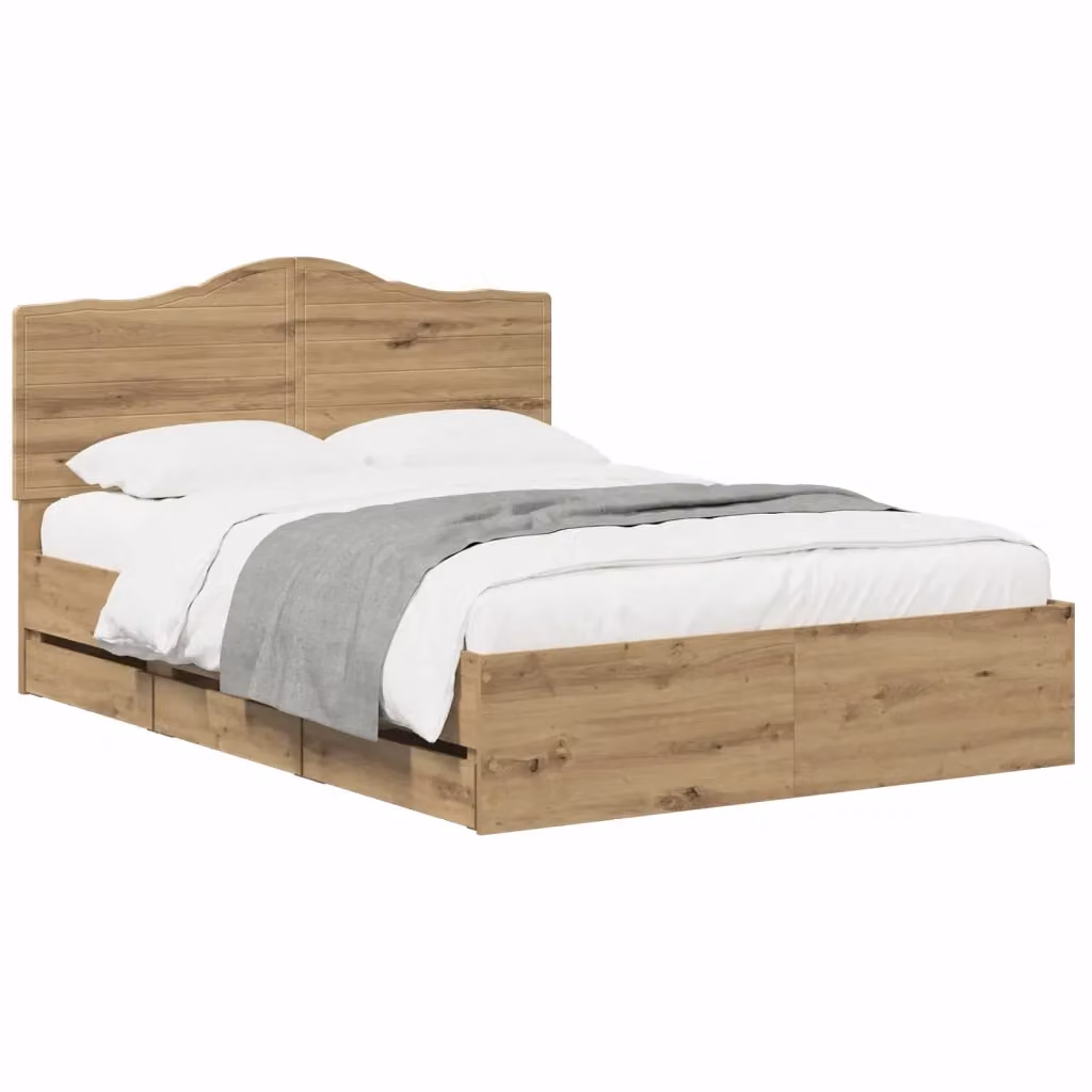 Letto con contenitore e testiera vidaXL in legno rovere, L/P/H: 140 x 190 x 100 cm – 2