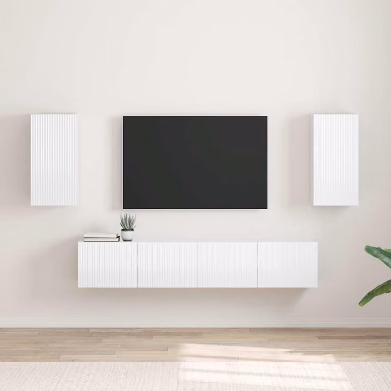 Set di 2 mobili TV da parete vidaXL in MDF bianco lucido con design moderno e dettagli a righe