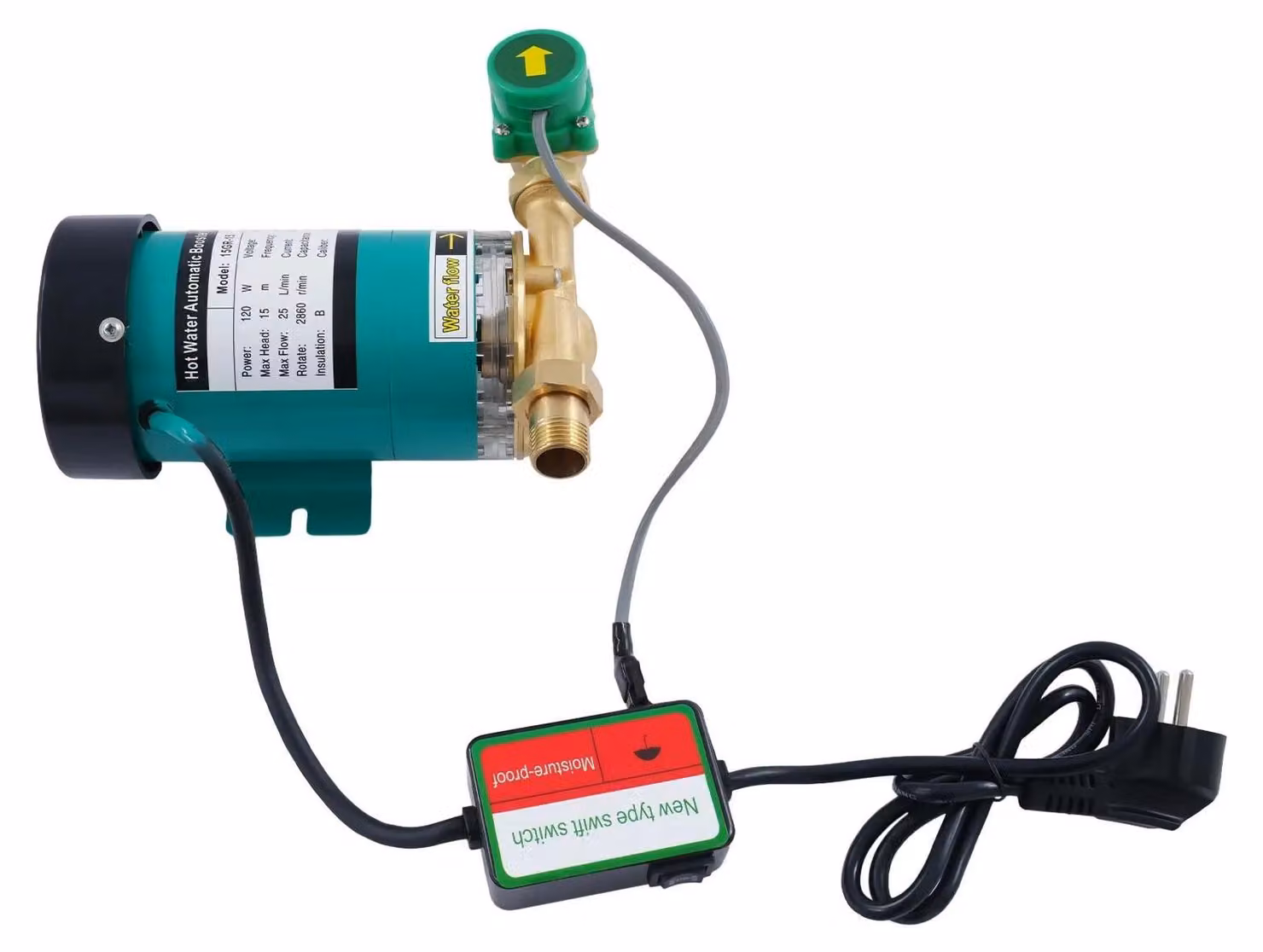 Pompa per l'acqua, 120W, potenziatore di pressione elettrico, aumento automatico della pressione, conforme agli standard UE, 220V, colore ciano