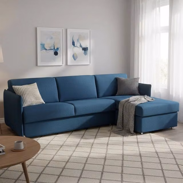 Divano Letto Sumirago DMORA con Penisola Sfoderabile, Made in Italy, Blu, L/P: 260 x 160 cm
