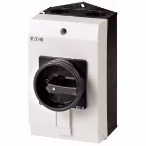 Interruttore generale Eaton, P1, 25 A, montaggio esterno, 3 poli, funzione HALT, con maniglia rotante nera e anello di bloccaggio, bloccabile in posizione 0, versione con specchio rigido 227861