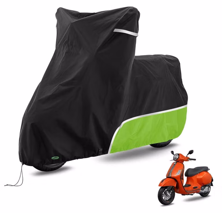 Copertura impermeabile per moto, realizzata in tessuto 420D, colore verde, senza spazio per il bauletto, compatibile con Piaggio Vespa GTS 300