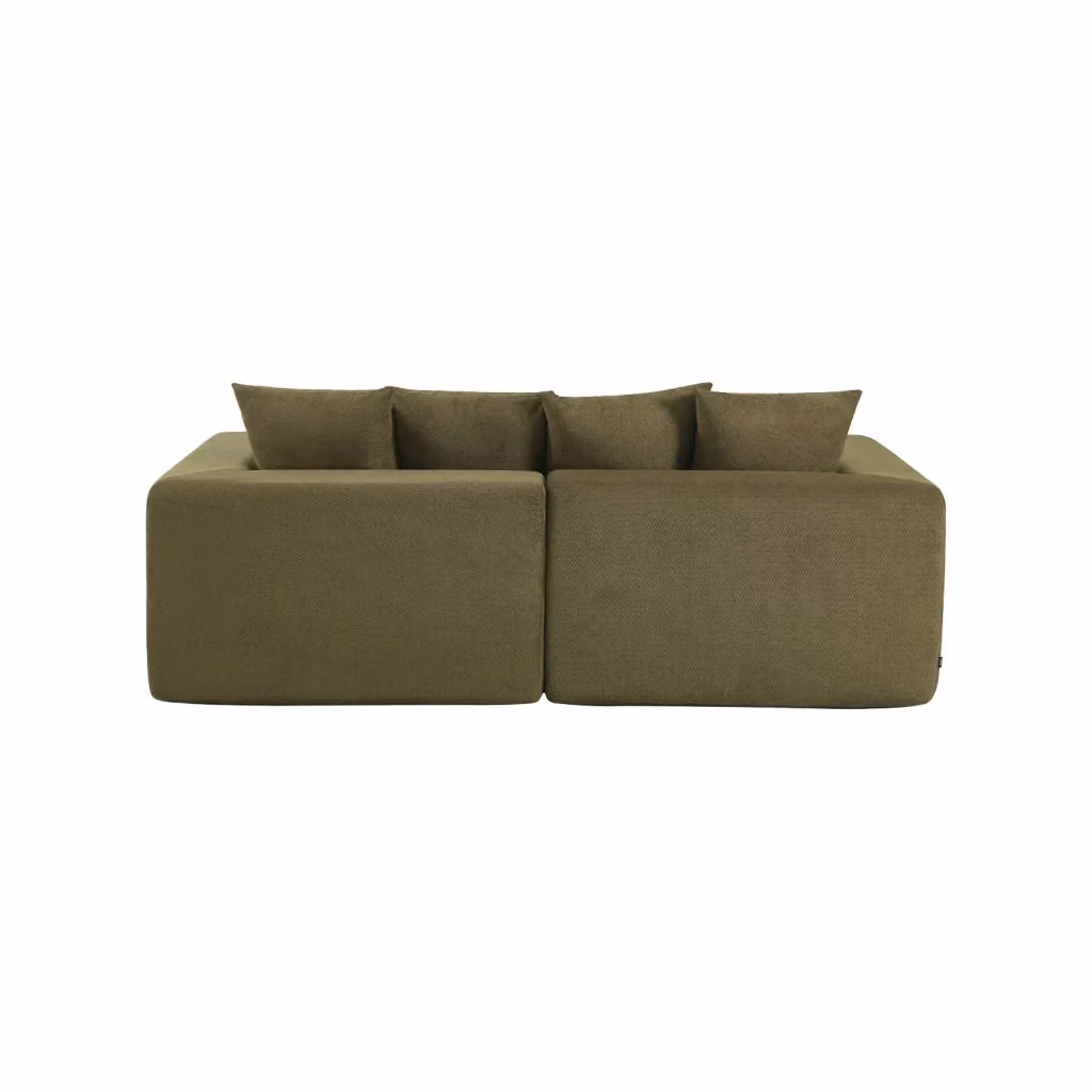 Divano modulare SWEEEK a 3 posti in tessuto ciniglia, moderno e combinabile, disponibile in grigio o verde, L: 219 cm, P: 95 cm, H: 82 cm – 2