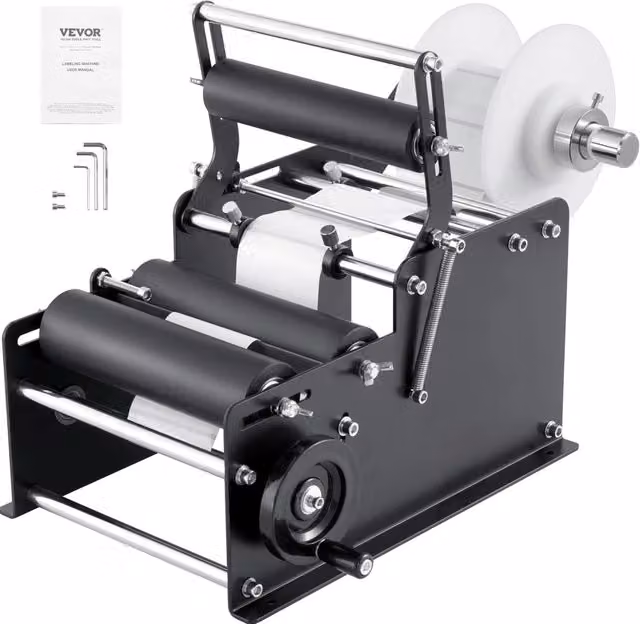 Etichettatrice manuale per bottiglie rotonde MT-30 in acciaio e plastica, applicatore regolabile per etichette da 10 a 130 mm, colore nero