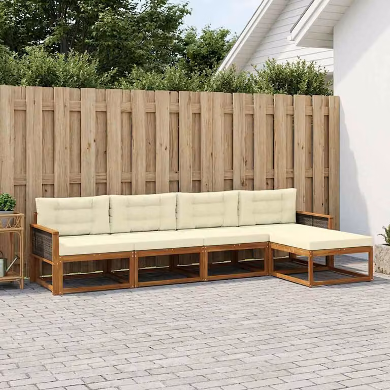 Set di divani da esterno vidaXL 5 pezzi in legno di acacia con cuscini beige e marrone per giardino e terrazza