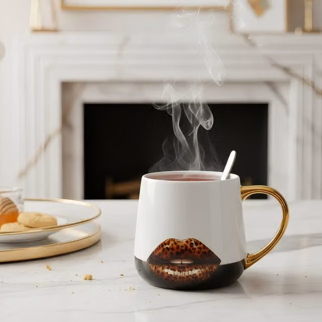 Tazza mug in ceramica con manico oro e base nera, capacità 360 ml