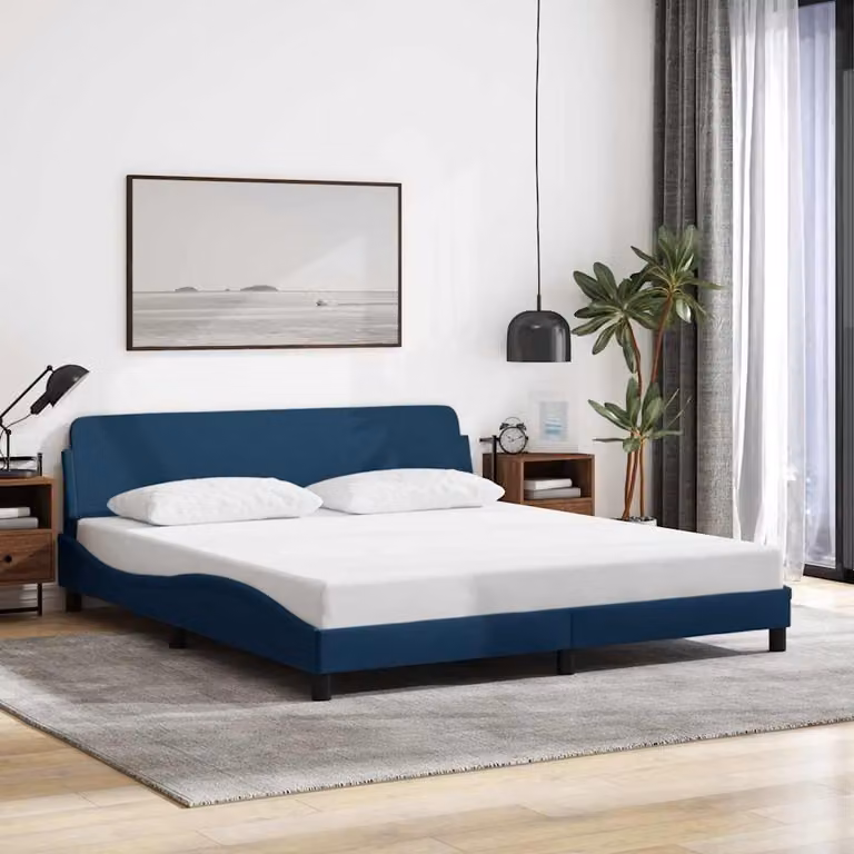 Giroletto con Testiera Dover vidaXL in Tessuto Blu L: 180 cm, P: 200 cm, H: 185 cm