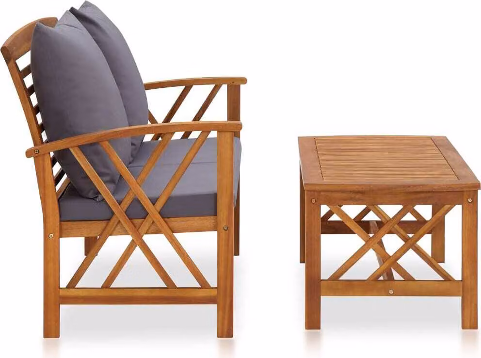 Set Divani da Giardino 2 pz con Cuscini in Massello di Acacia