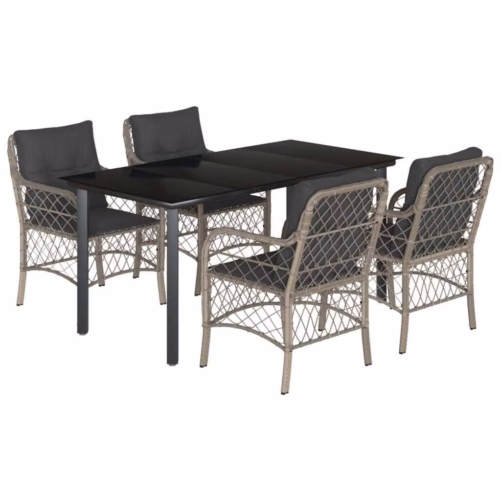 Set Pranzo da Giardino 5pz con Cuscini Grigio Chiaro Polyrattan
