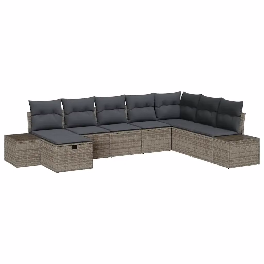 Set Divano da Giardino a L vidaXL in Polyrattan Grigio con Cuscini e Ottoman, 8 Pezzi – 2