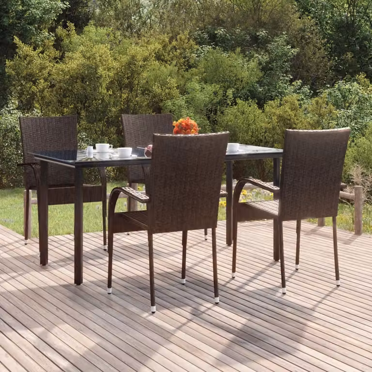 Set da pranzo da giardino vidaXL in polyrattan marrone con tavolo in vetro e 5 sedie moderne