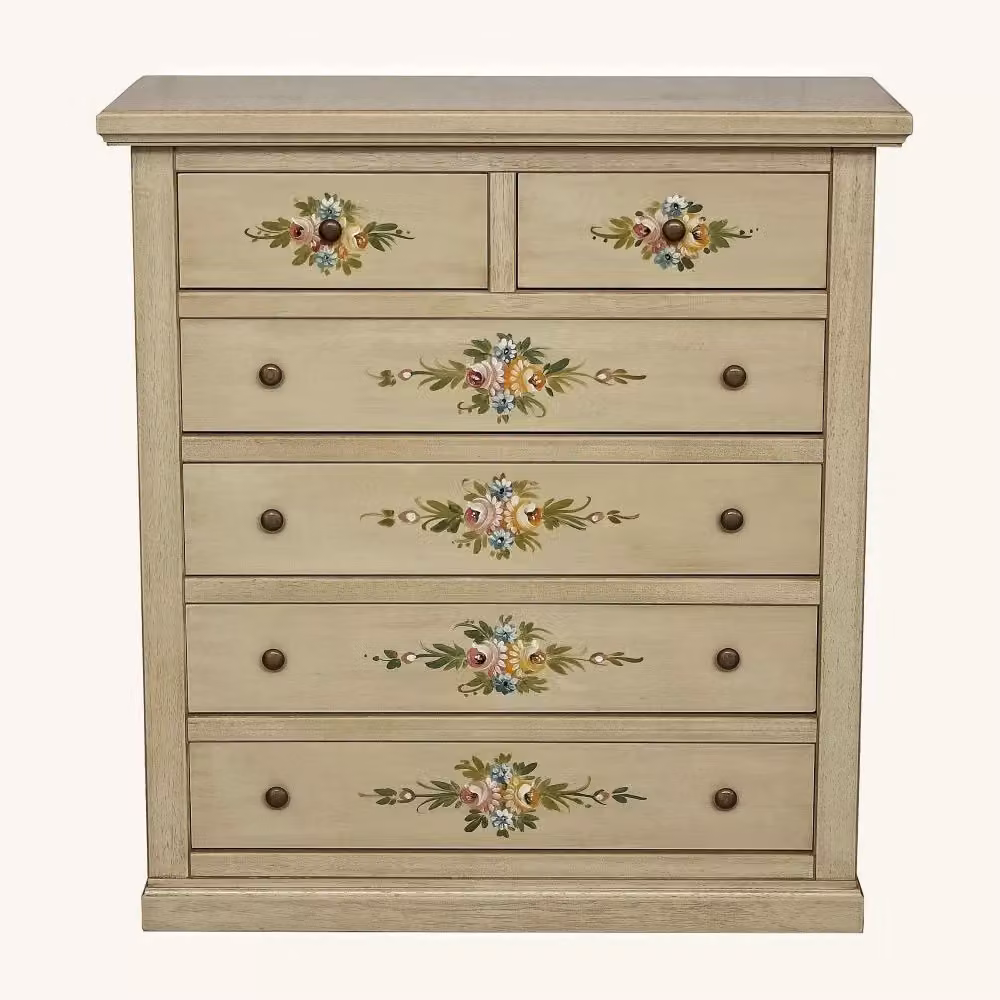 Cassettiera in legno shabby chic con 6 cassetti decorata con motivi floreali Mobili 2G L: 86 cm, P: 40 cm, H: 96 cm