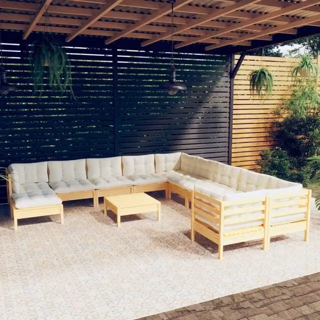 Set di Divani da Giardino a Forma di U vidaXL in Legno Massello di Pino con Cuscini Beige
