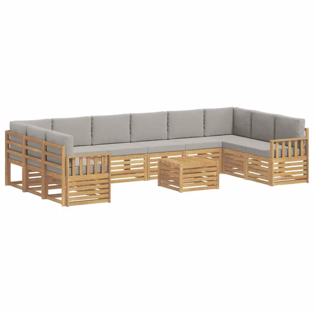 Set di divani da esterno a L con tavolino vidaXL, colore bianco e grigio, in legno di acacia e poliestere resistente ai raggi UV, 8 pezzi – 2