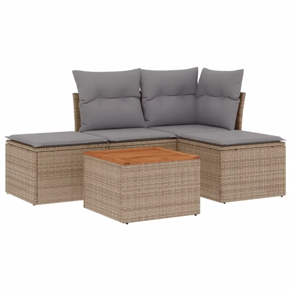 vidaXL Set Divano da Giardino 5 pz in Polyrattan con Cuscini Beige e Tavolino da Esterno – 2