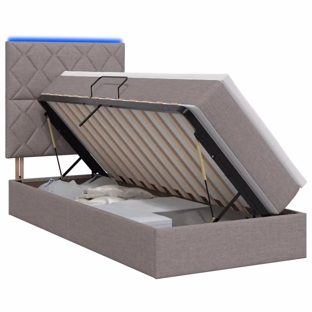 Letto con contenitore e materasso vidaXL in tessuto beige e grigio con illuminazione LED e porte USB, L/P: 100 x 200 cm – 2