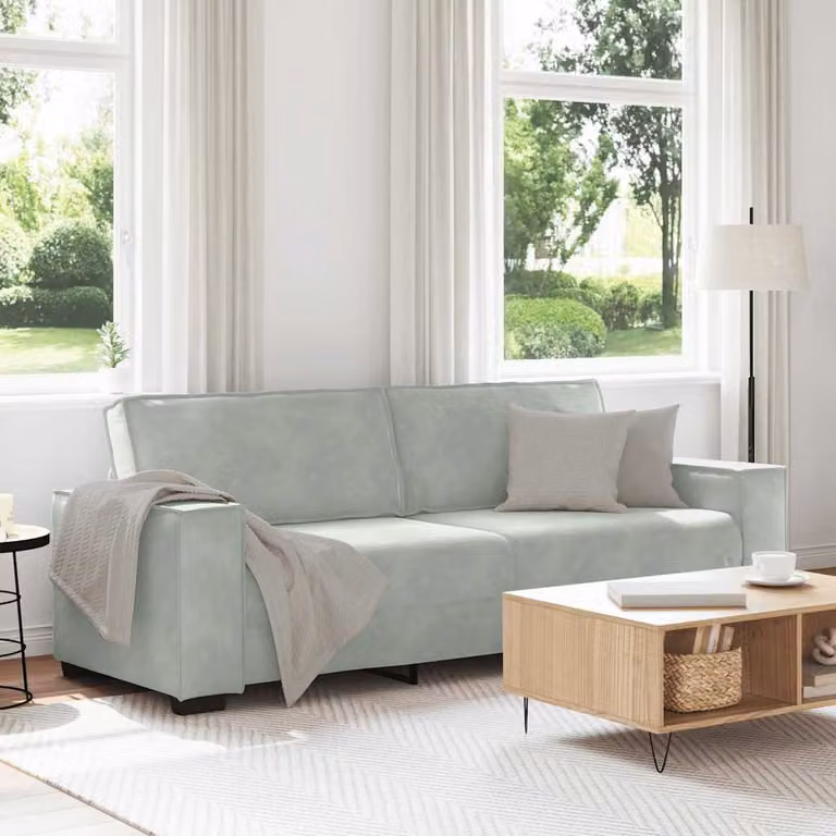 vidaXL Divano a 3 Posti Moderno in Velluto Grigio con Cuscini, L: 220 cm, P: 78 cm, H: 84 cm