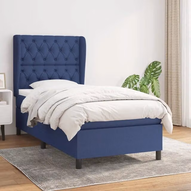 Letto con Giroletto a Molle e Materasso Ibrido vidaXL, Colore Blu e Bianco, L/P/H: 80 x 200 x 40 cm