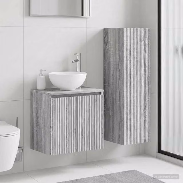 Set di mobili per il bagno moderno vidaXL composto da mobile lavabo e pensile a parete in MDF grigio opaco